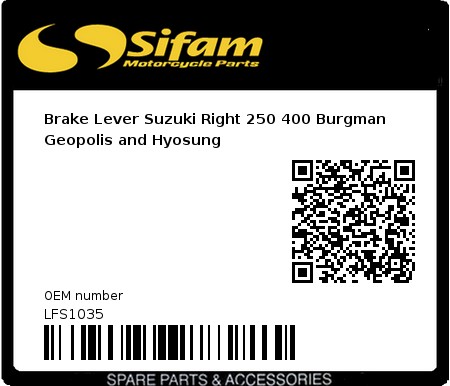 Product image: Sifam - LFS1035 - Brake Lever Suzuki Right 250 400 Burgman Geopolis and Hyosung 