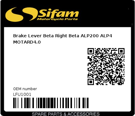 Product image: Sifam - LFU1001 - Brake Lever Beta Right Beta ALP200 ALP4 MOTARD4.0 