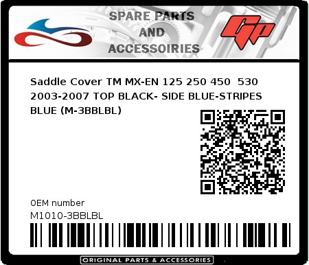 Product image: CrossX - M1010-3BBLBL - Saddle Cover TM MX-EN 125 250 450  530 2003-2007 TOP BLACK- SIDE BLUE-STRIPES BLUE (M-3BBLBL) 