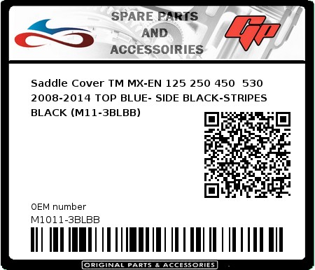 Product image: CrossX - M1011-3BLBB - Saddle Cover TM MX-EN 125 250 450  530 2008-2014 TOP BLUE- SIDE BLACK-STRIPES BLACK (M11-3BLBB) 