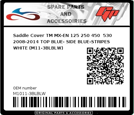 Product image: CrossX - M1011-3BLBLW - Saddle Cover TM MX-EN 125 250 450  530 2008-2014 TOP BLUE- SIDE BLUE-STRIPES WHITE (M11-3BLBLW) 