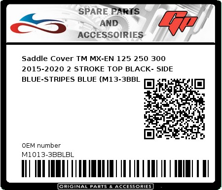 Product image: CrossX - M1013-3BBLBL - Saddle Cover TM MX-EN 125 250 300 2015-2020 2 STROKE TOP BLACK- SIDE BLUE-STRIPES BLUE (M13-3BBLBL) 
