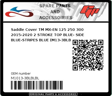 Product image: CrossX - M1013-3BLBLBL - Saddle Cover TM MX-EN 125 250 300 2015-2020 2 STROKE TOP BLUE- SIDE BLUE-STRIPES BLUE (M13-3BLBLBL) 