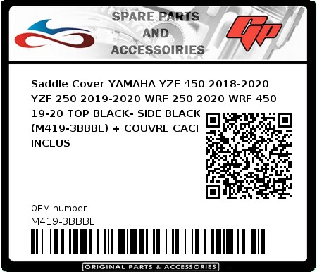Product image: Crossx - M419-3BBBL - Saddle Cover YAMAHA YZF 450 2018-2020 YZF 250 2019-2020 WRF 250 2020 WRF 450 19-20 TOP BLACK- SIDE BLACK-STRIPES BLUE (M419-3BBBL) + COUVRE CACHE RESERVOIR INCLUS 
