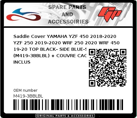 Product image: Crossx - M419-3BBLBL - Saddle Cover YAMAHA YZF 450 2018-2020 YZF 250 2019-2020 WRF 250 2020 WRF 450 19-20 TOP BLACK- SIDE BLUE-STRIPES BLUE (M419-3BBLBL) + COUVRE CACHE RESERVOIR INCLUS 