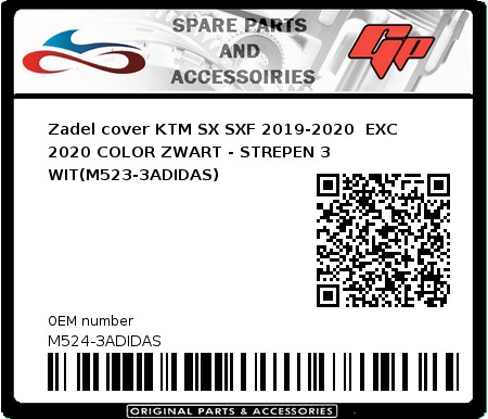 Product image: Crossx - M524-3ADIDAS - Saddle Cover KTM SX SXF 2019-2020  EXC 2020 COLOR BLACK - STRIPES 3 WHITE(M523-3ADIDAS) 
