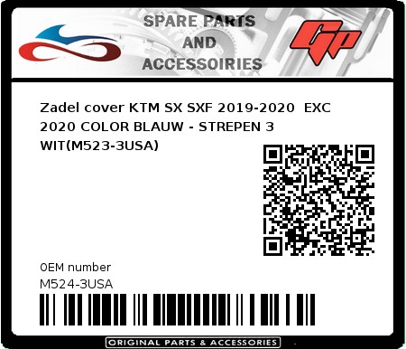 Product image: Crossx - M524-3USA - Saddle Cover KTM SX SXF 2019-2020  EXC 2020 COLOR BLUE - STRIPES 3 WHITE(M523-3USA) 