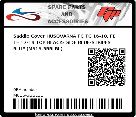 Product image: Crossx - M616-3BBLBL - Saddle Cover HUSQVARNA FC TC 16-18, FE TE 17-19 TOP BLACK- SIDE BLUE-STRIPES BLUE (M616-3BBLBL) 