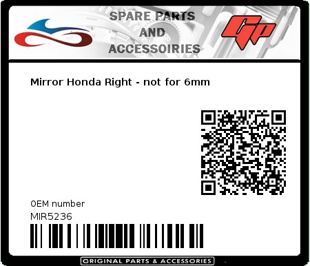 Product image: Far - MIR5236 - Mirror Honda Right - not for 6mm   