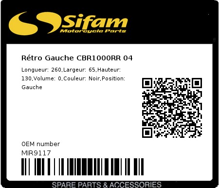 Product image: Sifam - MIR9117 - Rétro Gauche CBR1000RR 04 