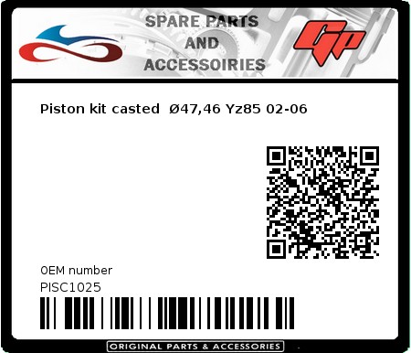 Product image: Athena - PISC1025 - Piston kit casted  Ø47,46 Yz85 02-06 