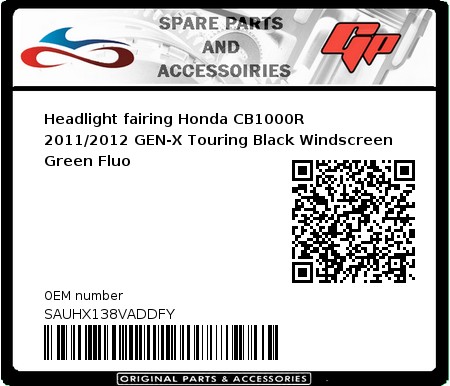Product image: Fabbri - SAUHX138VADDFY - Headlight fairing Honda CB1000R 2011/2012 GEN-X Touring Black Windscreen Green Fluo  